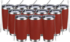 MEWAY 20oz Tumbler 12 Pack Double Wall Vacuum Insulated Travel Mug Bulk, Stainless Steel Tumblers with Lid and Straw, Powder Coated Coffee Cups for Cold & Hot Drinks (Red, Set of 12)