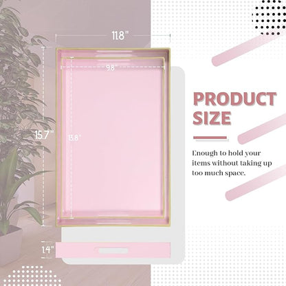 MAONAME Pink Serving Tray Set of 2, Plastic Decorative Trays - Image 2