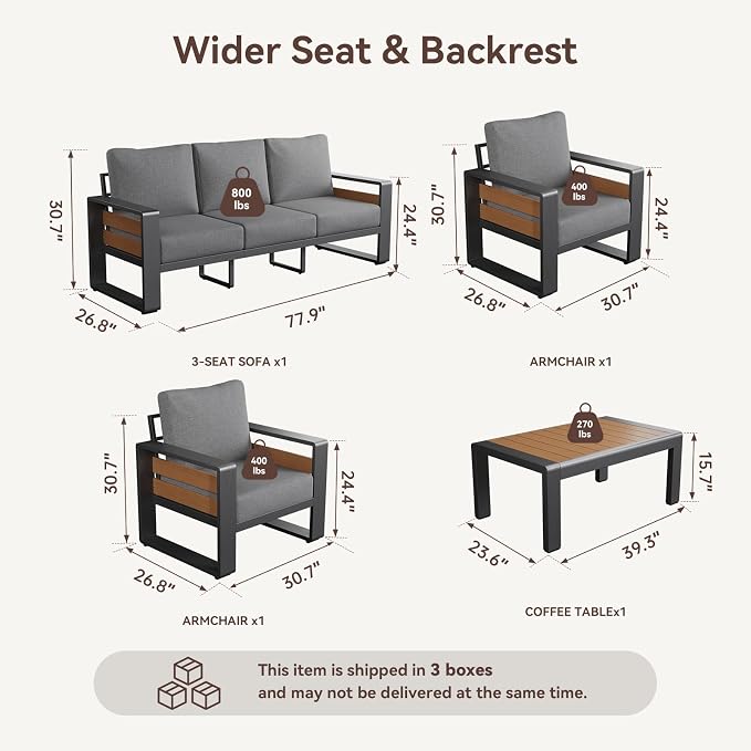 Aoxun Aluminum Patio Furniture Set, 5 Seats Luxury Metal Patio Conversation Sets - Image 2