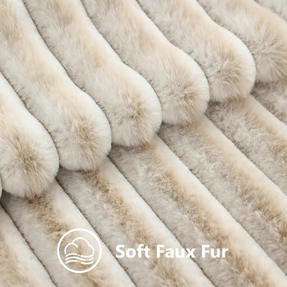 decorUhome Fall Faux Fur Throw Pillow Covers 26x26 Set of 2 Beige White | - Image 3