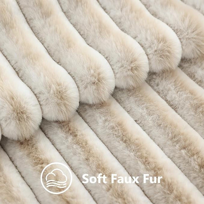 decorUhome Fall Faux Fur Throw Pillow Covers 18x18 Set of 2 Beige White | - Image 3