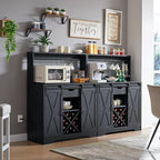 Wnutrees Farmhouse Coffee Bar Cabinet with Charging Station and USB Ports, Sliding Barn Door, 39" Kitchen Hutch Sideboard Buffet Storage Cabinet, Fits Kitchen Dining Living Room, Black