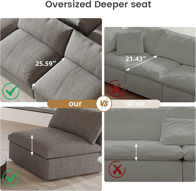 Cloud Modular Sectional Sofa, 8 Seater Sofa Wide Deep Seat Couches, Sofa Covers - Image 7