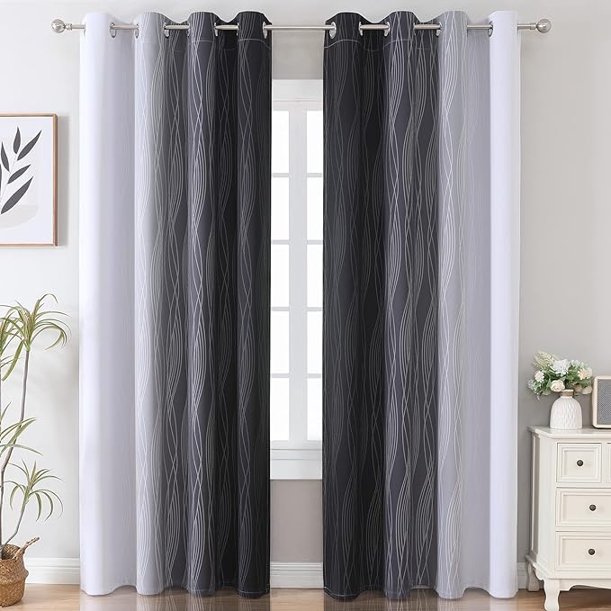 Black and Greyish White Ombre Blackout Curtains - Image 2
