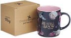 Christian Art Gifts Large Ceramic Inspirational Scripture Coffee & Tea Mug for Women: Be Still & Know Encouraging Gold Bible Verse, Lead/Cadmium Free Cute Drinkware, Dark Navy Blue/Pink Floral, 14 oz.