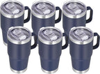 VEGOND 20 oz Tumbler Bulk with Handle Lid and Straw, Stainless Steel Insulated Travel Coffee Mug Set, Spill Proof Double Wall Metal Tumblers Cups, Navy Blue 6 Pack