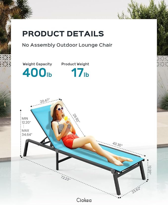 Ciokea Aluminum Foldable Lounge Chairs Set of 2 - Image 2