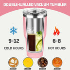 30 oz Tumbler with Lids and Straws, Stainless Steel Insulated Coffee Tumbler, Double Wall Vacuum Insulated Travel Mug Cup, Leakproof Thermal Coffee Cup for Hot and Cold Drinks (Light Pink)
