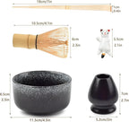 Matcha Tea Set, Matcha Accessories, Matcha Whisk Set Included Matcha Bowl, Bamboo Matcha Whisk, Scoop, Matcha Whisk Holder, Spoon Stand, Japanese Matcha Set for Beginners, Black