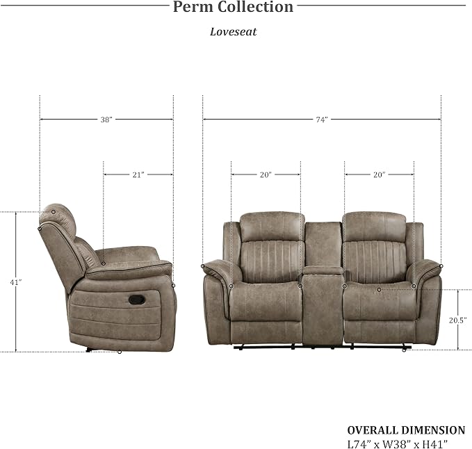 Lexicon Recliner Living Room Set, Home Theater Seating, Manual Polished - Image 2