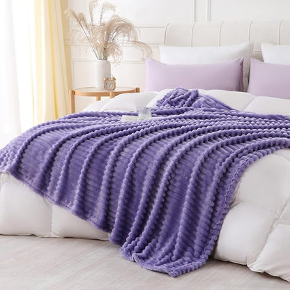 Lavender Throw Blanket for Couch Sofa 108x90 inches Striped Design | Fleece by Unknown