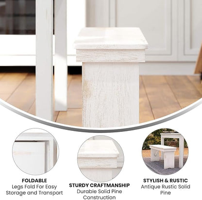Flash Furniture HERCULES Series 40" x 12" Antique Rustic White Solid Pine - Image 5