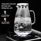 Joeyan 2 Liter 68oz Glass Pitcher with Lid, Large Heat Resistant Glass Water Carafe with Handle and Scale Line for Hot/Cold Drinks- Water, Cold Brew, Iced Tea & Juice, Including Long-Handled Brush