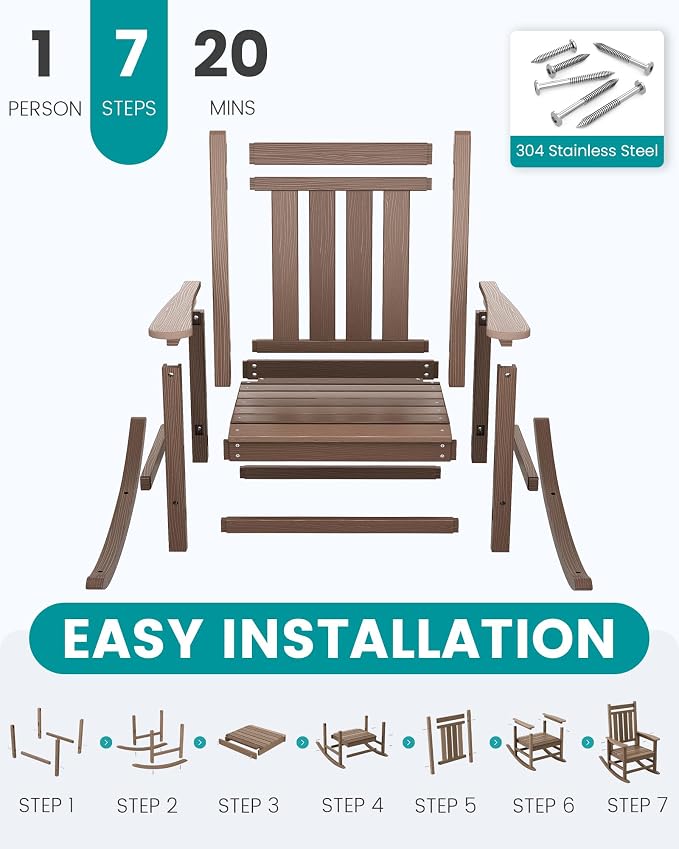 SERWALL Outdoor Rocking Chair, HDPE Rocking Chair - Image 8