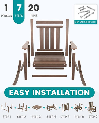 SERWALL Outdoor Rocking Chair, HDPE Rocking Chair - Image 8