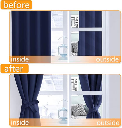Short Blackout Curtains for Bedroom Navy Blue 42 x 45 Inch 2 Panels | Thermal - Image 4