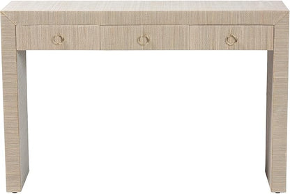 bali & pari Cielo Bohemian Woven Natural Grasscloth 3-Drawer Console Table - Image 5