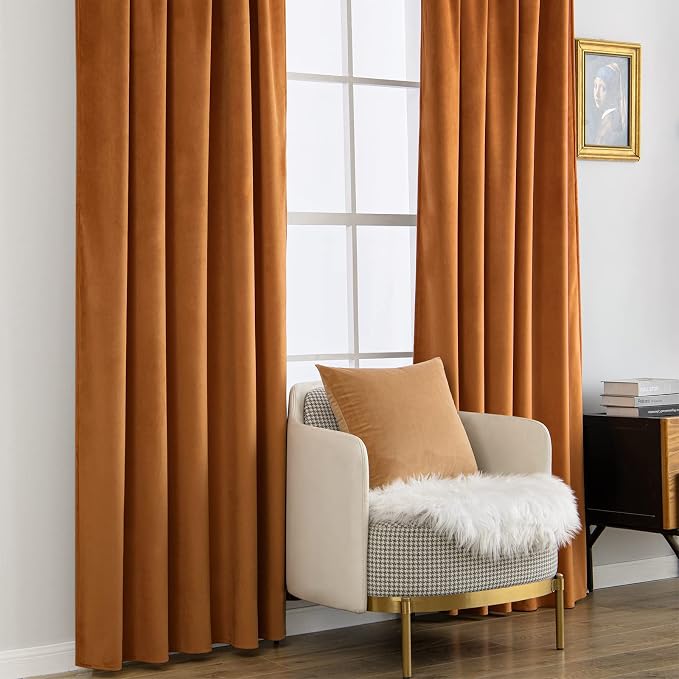 MIULEE Velvet Curtains 52x96 inches 2 Panels Gold Brown Blackout Curtains | - Image 7