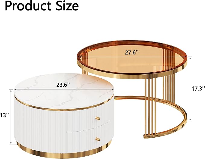 Merax 2-Piece Round Nesting Coffee Table Set - Image 2