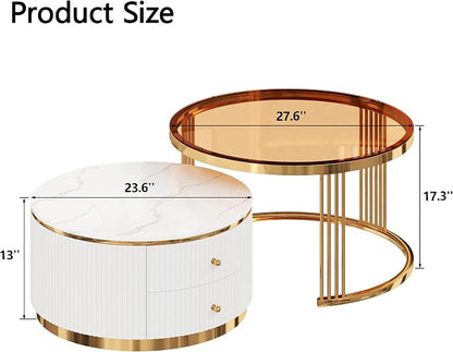 Merax 2-Piece Round Nesting Coffee Table Set - Image 2
