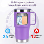HASLE OUTFITTERS 20oz Tumbler Bulk with Lid, Stainless Steel Tumbler Bulk with Handle, Metal Insulated Travel Coffee Mug Set with Handle, Double Wall Vacuum Leak Proof Tumbler Cup, Purple 12 Pack