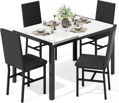 Recaceik Dining Table Set for 4, Modern 5 Piece Dining Table Set Faux Marble by Recaceik
