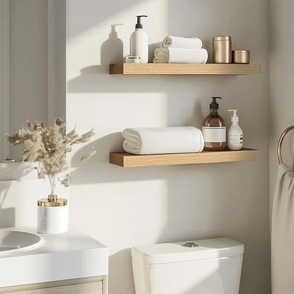 Oak Floating Shelves for Wall，24in Wall Mounted Display Ledge Shelves Perfect - Image 7