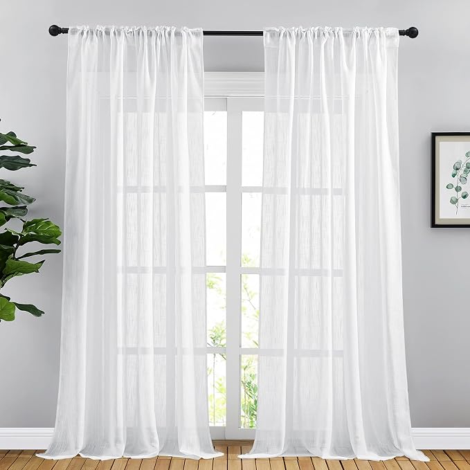 NICETOWN White Semi Sheer Linen Curtains - Image 2