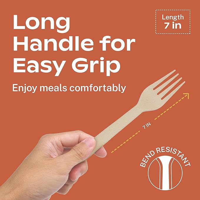 CORAL Light Brown 100% Compostable Spoons - 120 Heavy Duty No Plastic Spoons (6.5 inch) - Break Resistant with Smooth Edges, Ocean Friendly Alternative to Plastic Utensils - Biodegradable & Disposable
