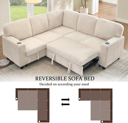 L-Shaped Sectional Couch with Storage and Pull Out Bed, Convertible Sofa Bed - Image 6