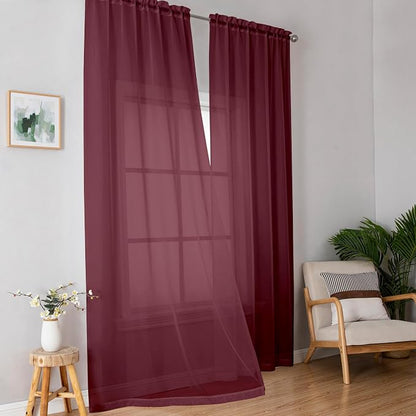 Simplebrand Red Sheer Curtains 96 Inches Long, Light Filtering Rod Pocket Solid by Simplebrand