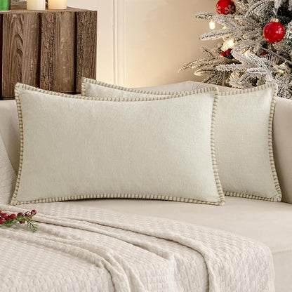 MIULEE Decorative Lumbar Throw Pillow Covers 12x20 Inch Cream White 2 Pack | - Image 9