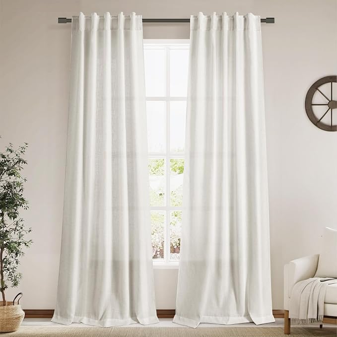 Cream Semi Sheer Linen Curtains 102 Inch Long Curtains Back Tab Rod Pocket 2 by Nanspring