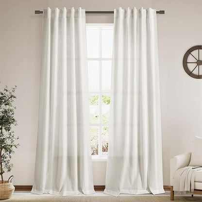 Cream Semi Sheer Curtains 96 Inches Long Back Tab Pocket Ivory Linen Living by Nanspring