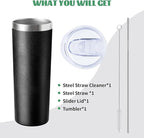 20 oz Skinny Tumbler with Lid and Straw,Stainless Steel Vacuum Insulated Tumbler Double Wall Travel Coffee Mug,Insulated Cup for Coffee, Tea, Beverages,Office (Texture Black,1)