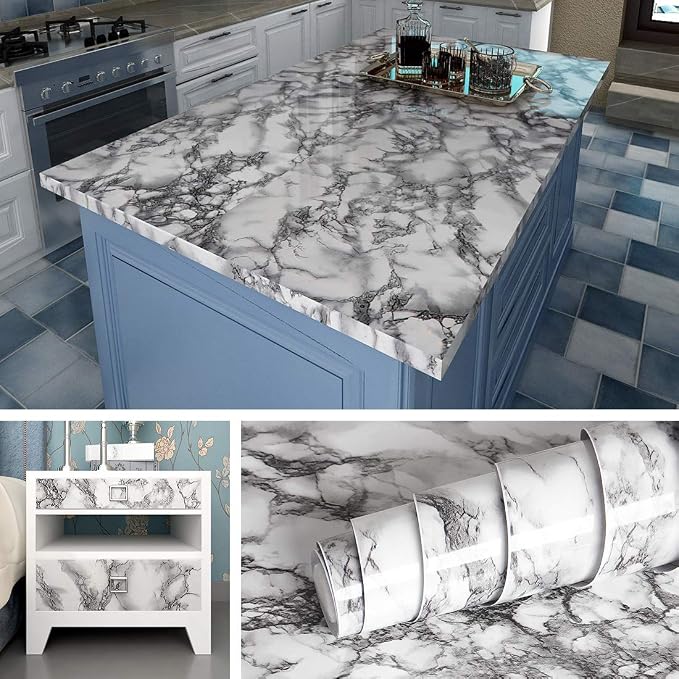Livelynine Marble Wall Paper 15.8x394 Kitchen Wallpaper Self Adhesive Renter by Livelynine