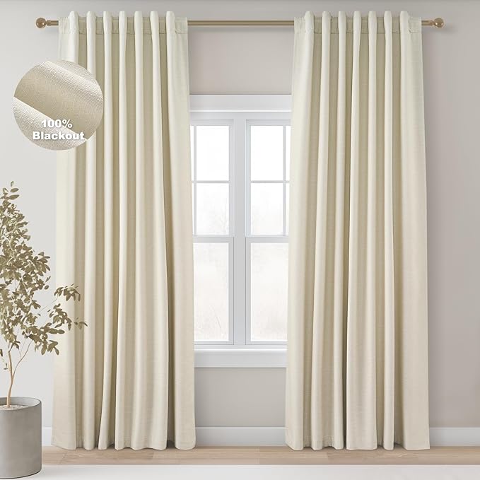 Topfinel 94 Inches Long Cream Colored Custom Blackout Linen Curtains, Ivory by Topfinel