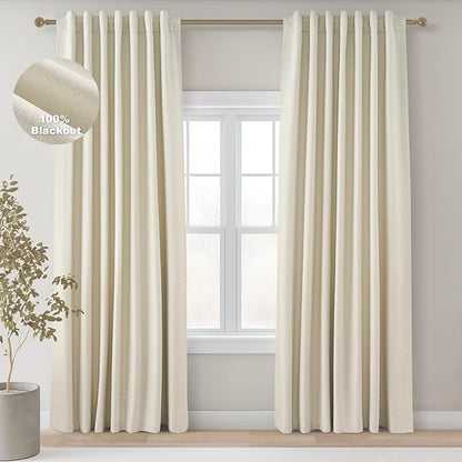 Topfinel 94 Inches Long Cream Colored Custom Blackout Linen Curtains, Ivory by Topfinel