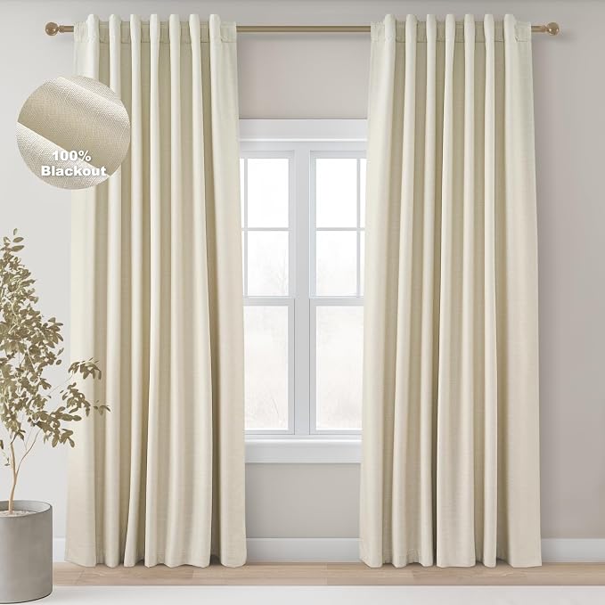 Topfinel 92 Inches Long Custom Black Out Drapery Panels, Rustic Burlap Textured by Topfinel