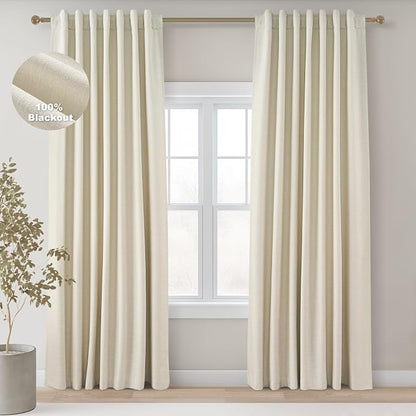 Topfinel 92 Inches Long Custom Black Out Drapery Panels, Rustic Burlap Textured by Topfinel