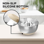 Stainless Steel Mixing Bowls with Lids – Set of 5 Large Nesting Metal Bowls for Kitchen, Baking, Cooking, Food Prep & Storage, Non-Slip Base, Dishwasher Safe,Khaki