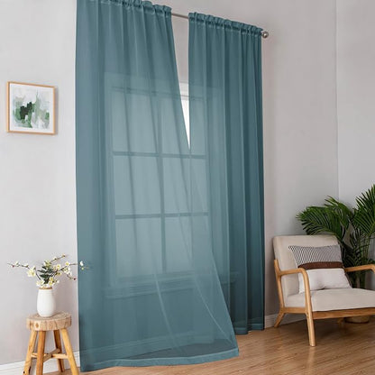 Dusty Blue Sheer Curtains 90 Inches Long 2 Panels Set - Image 2