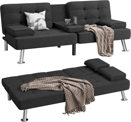Shahoo Modern Linen Upholstered Convertible Folding Futon Sofa Bed - Image 5