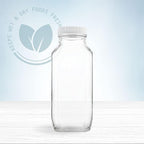 16oz Square Glass Milk Bottles with Plastic Airtight Lids -Vintage Reusable Dairy Drinking Jars Containers for Milk, Yogurt, Smoothies, Juice, Kefir, & Water -2 Pack 16 oz Glass Bottles with Lids