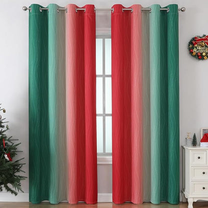 Red and Green Ombre Blackout Curtains 52Wx96L 2 Panels | Ombre Christmas - Image 2