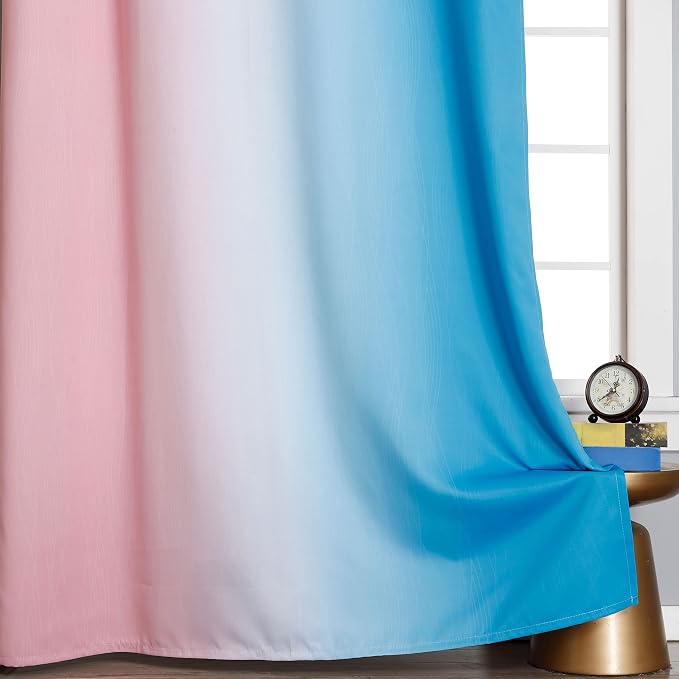 Pink and Blue Ombre Curtains for Bedroom 45 Inch Long | Room Darkening Curtains - Image 6