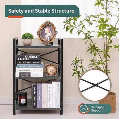 Yoobure Bookshelf Small Book Shelf, Solid Industrial 3 Tier Shelf Bookcase - Image 4