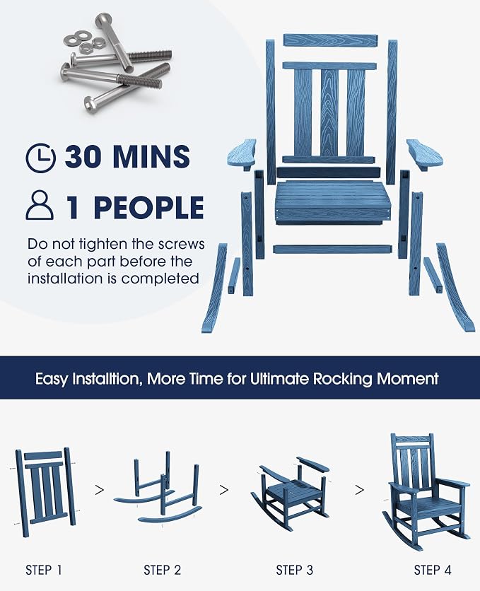 KINGYES Oversized Outdoor Rocking Chair Set of 6, All-Weather Patio Rocking - Image 8