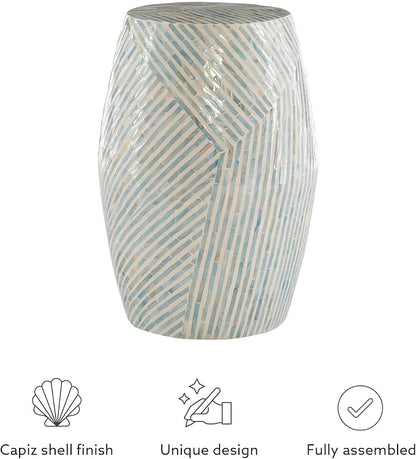Linon Tylin Ivory and Blue Capiz Drum Accent Table - Image 11