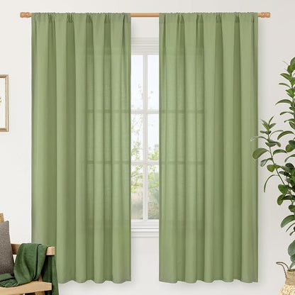 Sage Green Linen Curtains 72 inches Long by LAMIT